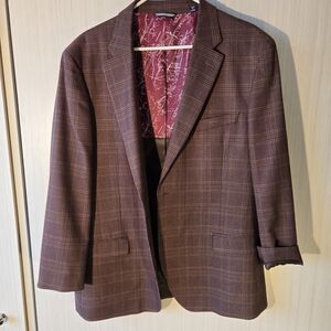 Nautica Men's Plaid Sport Coat in Brown with Subtle Maroon Lining